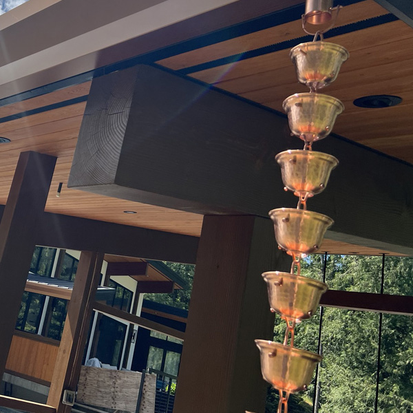 rain chain descending from building